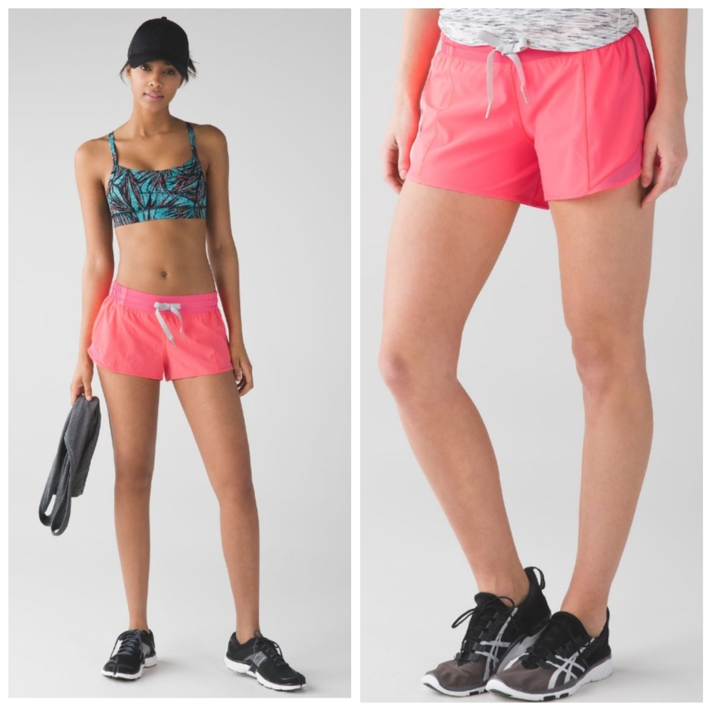 Lululemon RARE Hotty Hot Shorts "Flash Light" Neon Pink Women's 8 Lined Athletic